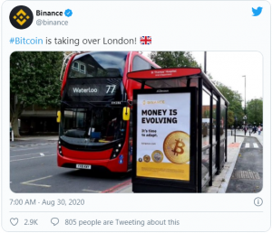 Binance advertising BTC at London 300x258 - تبلیغات بایننس درایستگاه های اتوبوس لندن با مضمون بیت کوین