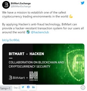 BitMart Twitter 287x300 - صرافی BitMart قصد دارد امنیت کاربران را  افزایش دهد