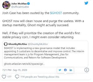 McAfee Twitter 300x267 - Ghost به زودی توکن بومی خود را در صرافی  GhostX لیست می کند