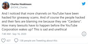 charles Twitt 300x150 - انتقاد مدیر عامل شرکت کاردانو از  YouTube به خاطر کانال های کلاهبرداری