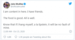 John McAfee 300x161 - جان مک آفی خود را نکشت ، او توییت هایی از زندان منتشر کرد