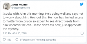 McAfee 300x153 - جان مک آفی خود را نکشت ، او توییت هایی از زندان منتشر کرد