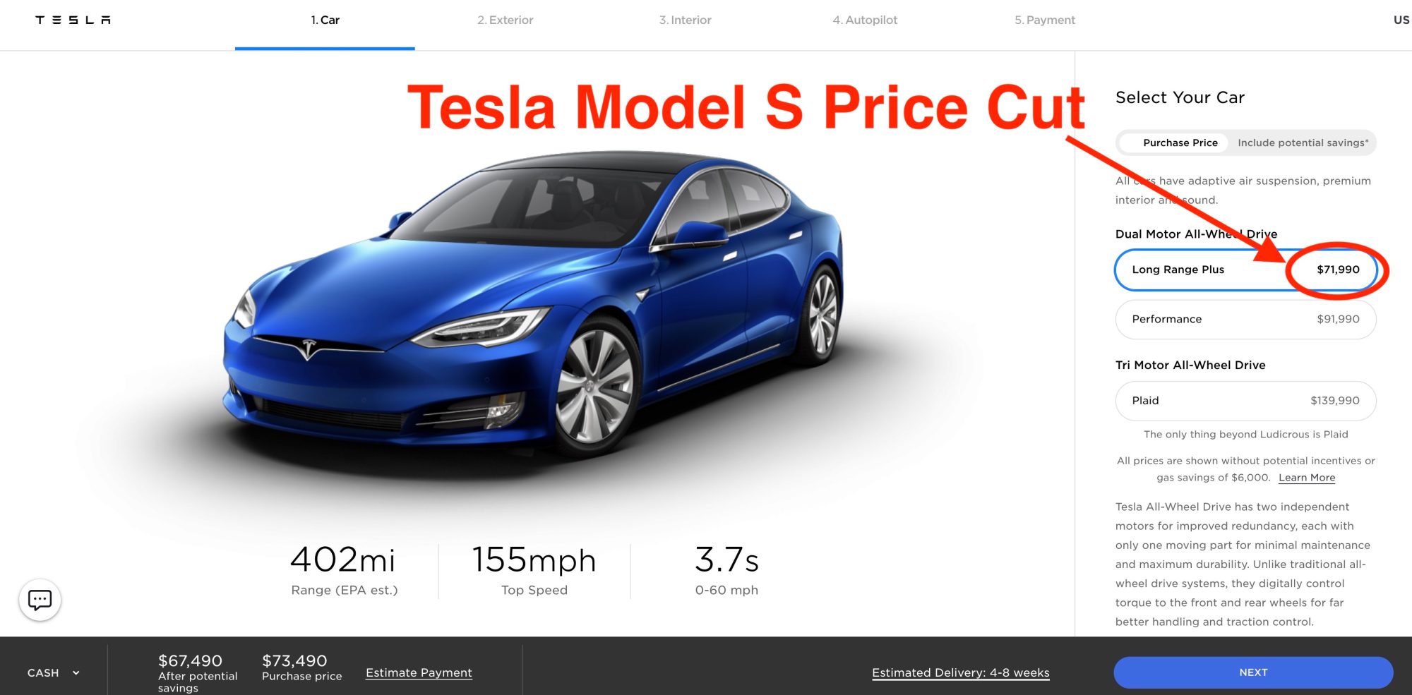 Tesla model S price cut - قیمت Tesla S برای دومین بار در این هفته کاهش یافت