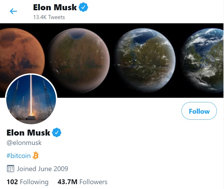 Musk 1 - ایلان ماسک، بیوگرافی حساب توئیتر خود را به Bitcoin تغییر داد!