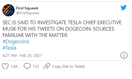 First Squawk - آیا SEC در حال بررسی توئیت های ایلان ماسک در مورد دوج کوین است؟