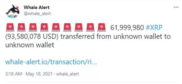 WHALE ALERT - جابجایی 120.5 میلیون XRP، توسط ریپل و صرافی های بزرگ ایالات متحده!