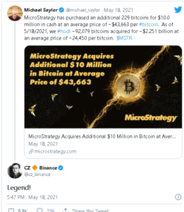 screenshot coinquora.com 2021.05.18 20 41 57 261x300 - مدیر عامل صرافی بایننس از شرکت مایکرواستراتژی به علت خریداری اخیر بیت کوین، تقدیر کرد