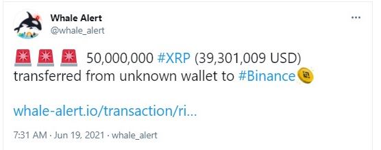 Whale Alert 1 - انتقال 148 میلیون XRP توسط صرافی های برتر ارز دیجیتال و کاهش قیمت XRP به سطح 0.7 دلار!