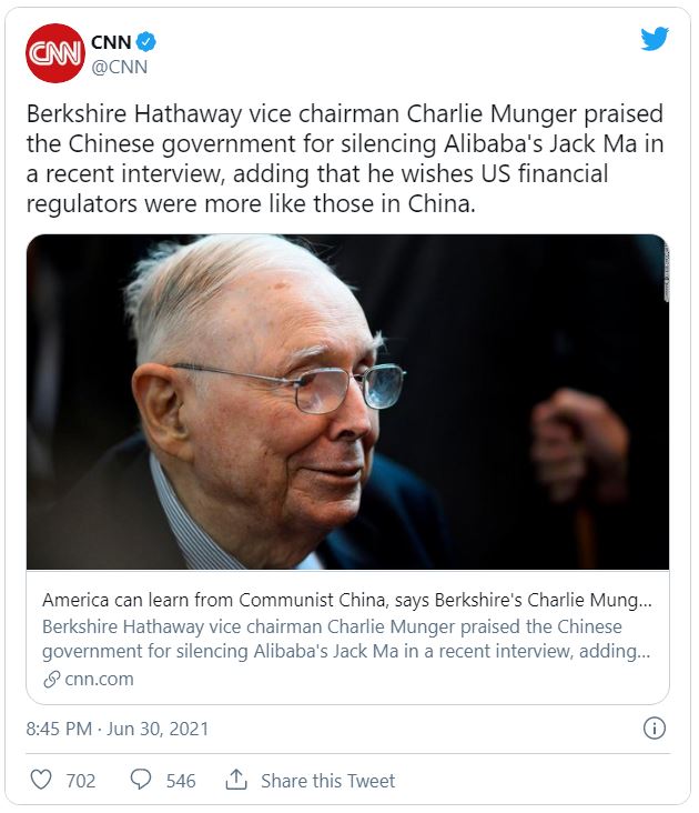 Munger CNN - واکنش شدید جامعه رمزنگاری به تحسین استبداد و اقتدارگرایی چین توسط چارلی مانگر!
