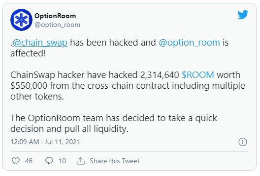 ROOM - هک شدن ChainSwap و تحت تاثیر قرار گرفتن برخی رمزارزها!