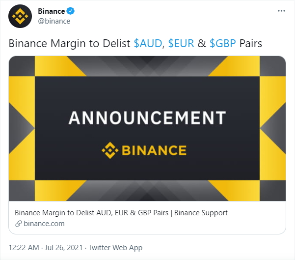 binance 4 - بخش مارجین بایننس جفتهای معاملاتی پوند،یورو و دلار استرالیا را حذف میکند