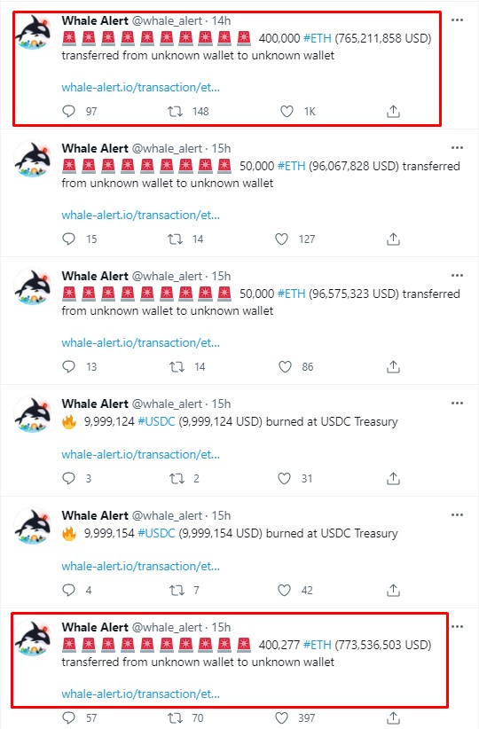 whale - 800000 اتریوم بین کیف پولهای ناشناس جا به جا شد
