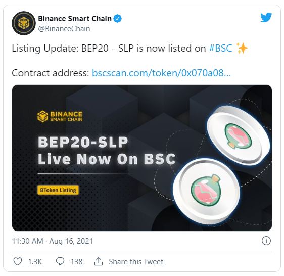 بایننس اسمارت چین - بایننس اسمارت چین، لیست BEP20 - SLP را اعلام کرد!