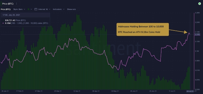 2021 08 02 19 17 48 Active Bitcoin addresses surged 30 in late July data shows - داده ها نشان می دهند که آدرس های فعال بیت کوین در اواخر ماه ژوئیه 30 درصد افزایش یافته است