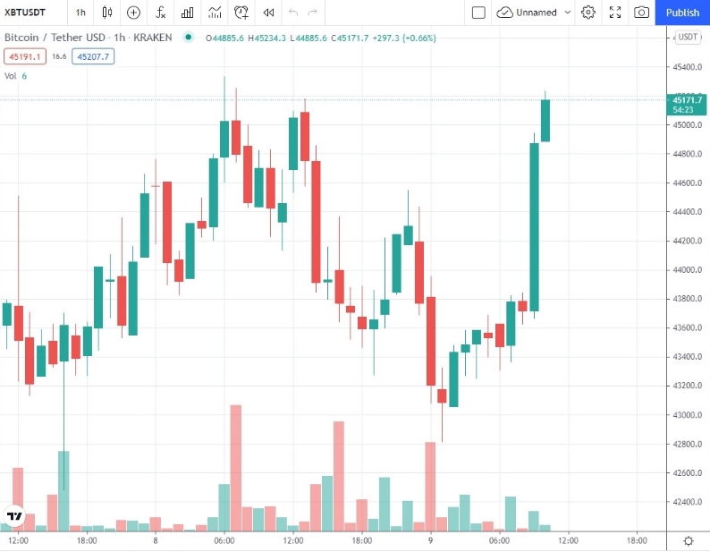 2021 08 09 16 51 18 Bitcoin Recaptures 45000 for Second Consecutive Day - بیت کوین برای دومین روز متوالی از سطح 45000 دلار فراتر رفت