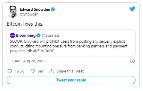 Edward Snowden - ادوارد اسنودن: بیت کوین می تواند ممنوعیت محتوای بزرگسالان توسط OnlyFans را حل کند!