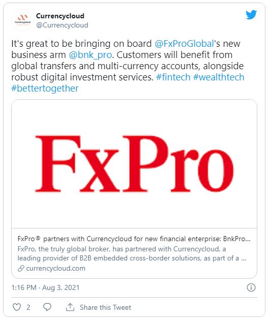 FxPro - مشارکت بزرگ CurrencyСloud برای ایجاد راه حل جدید پول الکترونیکی!