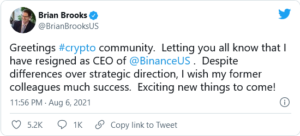 Screenshot 2021 08 07 at 06 52 37 BREAKING Brian Brooks Resigns as CEO of Binance US 300x136 - برایان بروکس از مدیرعاملی بایننس آمریکا استعفا داد