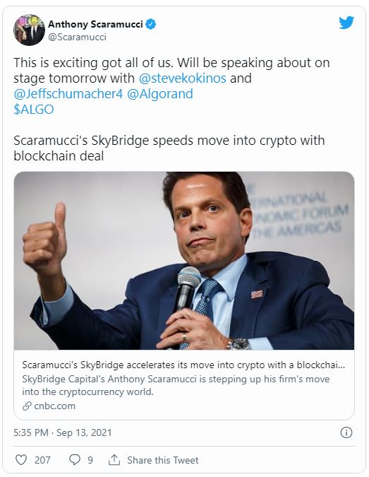 Scaramucci - پیشبرد پذیرش رمزنگاری نهادی با بودجه 250 میلیون دلاری، توسط مدیرعامل Skybridge!