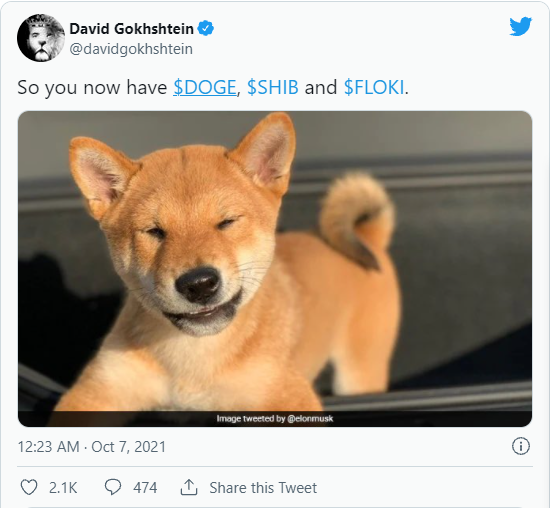 twt - دیوید گوگستین توجهات را به رشد گسترده DOGE ، SHIB ، FLOKI  جلب می کند