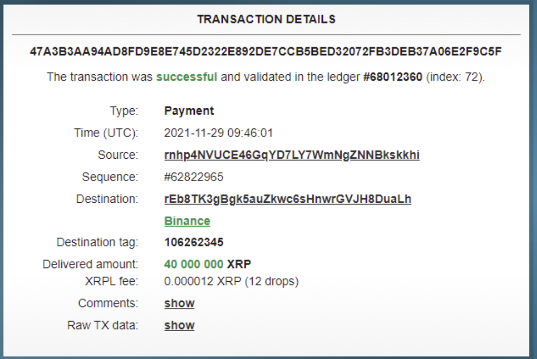 91392ACD 95AE 424B 90D7 40A50FE8DD75 - 40 میلیون XRP به صرافی بایننس منتقل و بلافاصله فروخته شد