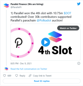 Screenshot 2021 12 10 at 16 09 11 Parallel Finance Wins Fourth Polkadot Parachain Slot Auction 289x300 - پلتفرم Parallel Finance برنده چهارمین حراج اسلات پاراچین پولکادات شد