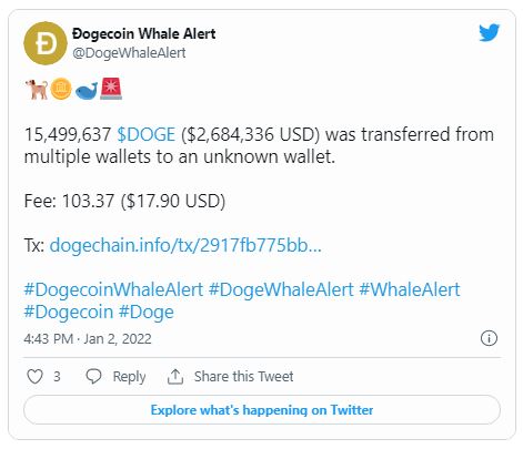 دوج - انتقال 90.3 میلیون Dogecoin، توسط نهنگ های گمنام در 24 ساعت گذشته!