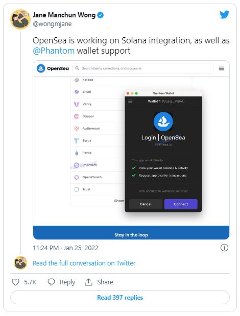 سولانا 6 - مارکت OpenSea به پشتیبانی احتمالی شبکه سولانا و کیف پول فانتوم اشاره می کند!