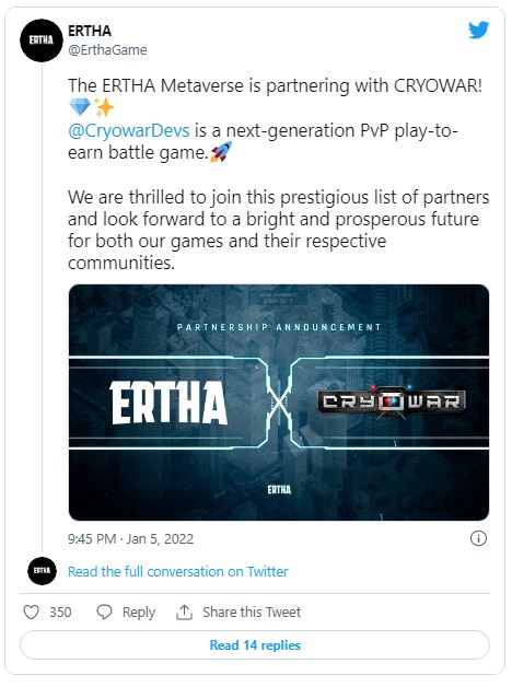 متاورس - همکاری Ertha Metaverse با Cryowar به منظور ایجاد تجربه‌ای منحصربفرد در کراس متاورس!