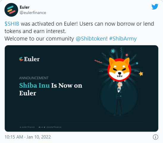 euler - هولدرهای Shiba Inu  با فعال شدن SHIB در پروتکل وام دهی Euler اکنون می توانند سود کسب کنند