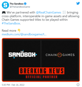 01 Sandbox Partners 283x300 - سندباکس با Chain Games برای گیمینگ همه جانبه متاورس، شریک می شود