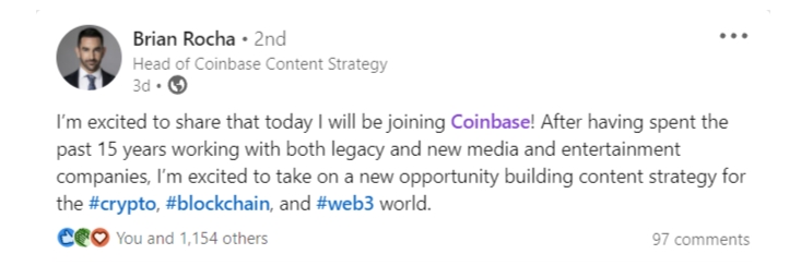 2022 02 04 13 11 31 Netflix Warner Bros Veteran Brian Rocha Joins Coinbase  Details - برایان روشا، کارمند سابق نتفلیکس و برادران وارنر به کوین بیس می پیوندد