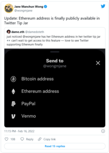 Screenshot 2022 02 17 at 09 11 57 Twitter Rolls Out Ethereum Tipping 213x300 - ارائه ویژگی پرداخت پاداش از طریق اتریوم در توئیتر