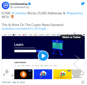 00 Coinbase Blocks 300x294 - کوین بیس، 25000 آدرس روسی را مسدود می کند؛ NFT های Papa Johns نیز ممنوع می شود