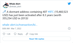 Screenshot 2022 03 07 at 10 39 51 Ancient Bitcoin Wallet Holding 407 BTC Comes to Life 300x176 - یک کیف پول بیت کوین قدیمی که دارای 407 بیت کوین می باشد، فعال شد