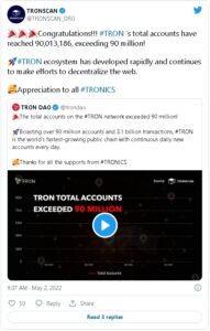 screenshot u.today 2022.05.02 16 47 22 191x300 - قیمت ترون (TRX) پس از رسیدن تعداد حساب های کاربری این شبکه به 90 میلیون، 10 درصد افزایش یافت