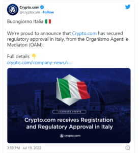 111111111 1 275x300 - صرافی Crypto.com مجوز ارائه خدمات رمزارزی در ایتالیا را کسب کرد
