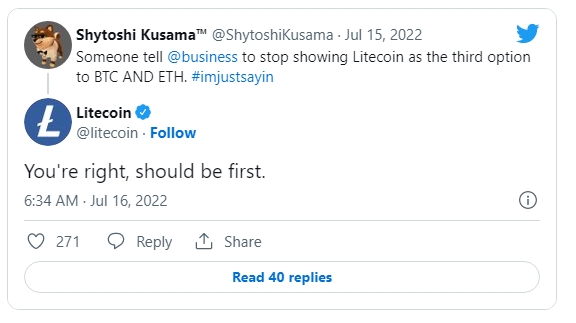 2022 07 17 18 34 54 Shiba Inu Major Developer Trolls LTC Litecoin Responds - تمسخر LTC توسط توسعه‌دهنده شیبا اینو و پاسخ لایت کوین