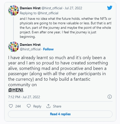 2022 07 28 18 21 27 Damien Hirst chooses NFTs will burn all 1000 of his physical Currency art pi - دیمین هرست NFTها را انتخاب می‌کند و تمام 1000 قطعه هنری فیزیکی خود را می‌سوزاند