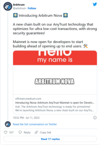 Screenshot 2022 07 12 at 17 34 02 Biggest Ethereum Layer 2 Introduces New Chain with Ultra Low Cost Transactions 207x300 - معرفی زنجیره جدید با تراکنش های بسیار کم هزینه توسط Arbitrum