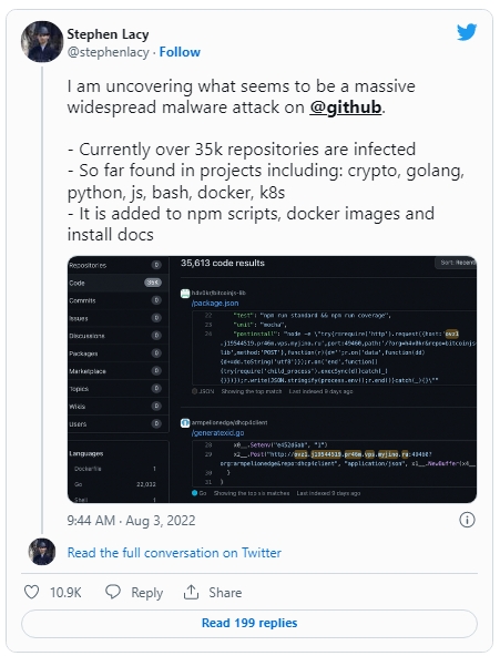 2022 08 03 18 26 38 GitHub faces widespread malware attacks affecting projects including crypto - وب‌سایت GitHub با حملات گسترده‌ یک بدافزار مواجه شد