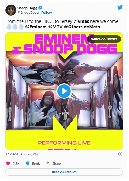2022 08 27 20 21 29 Eminem and Snoop Dogg to Perform Their BAYC Related Song at the MTV Awards - امینم و اسنوپ داگ آهنگ مربوط به BAYC خود را در مراسم MTV اجرا می‌کنند