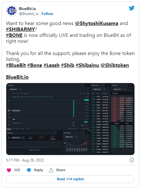 2022 08 29 19 47 57 Shiba Inus BONE Now Listed on This Crypto Exchange  Details - توکن BONE اکنون در صرافی BlueBit.io لیست شده است